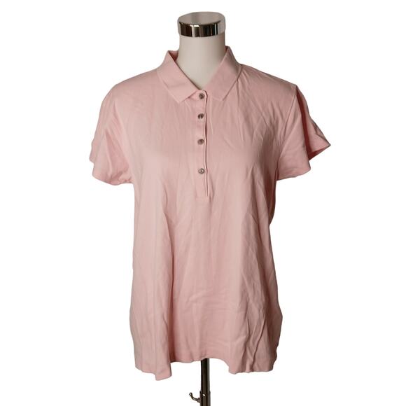 Ably Button Front Filium Activated Calla Polo Shirt Pink Plus Size XXL - Picture 1 of 10